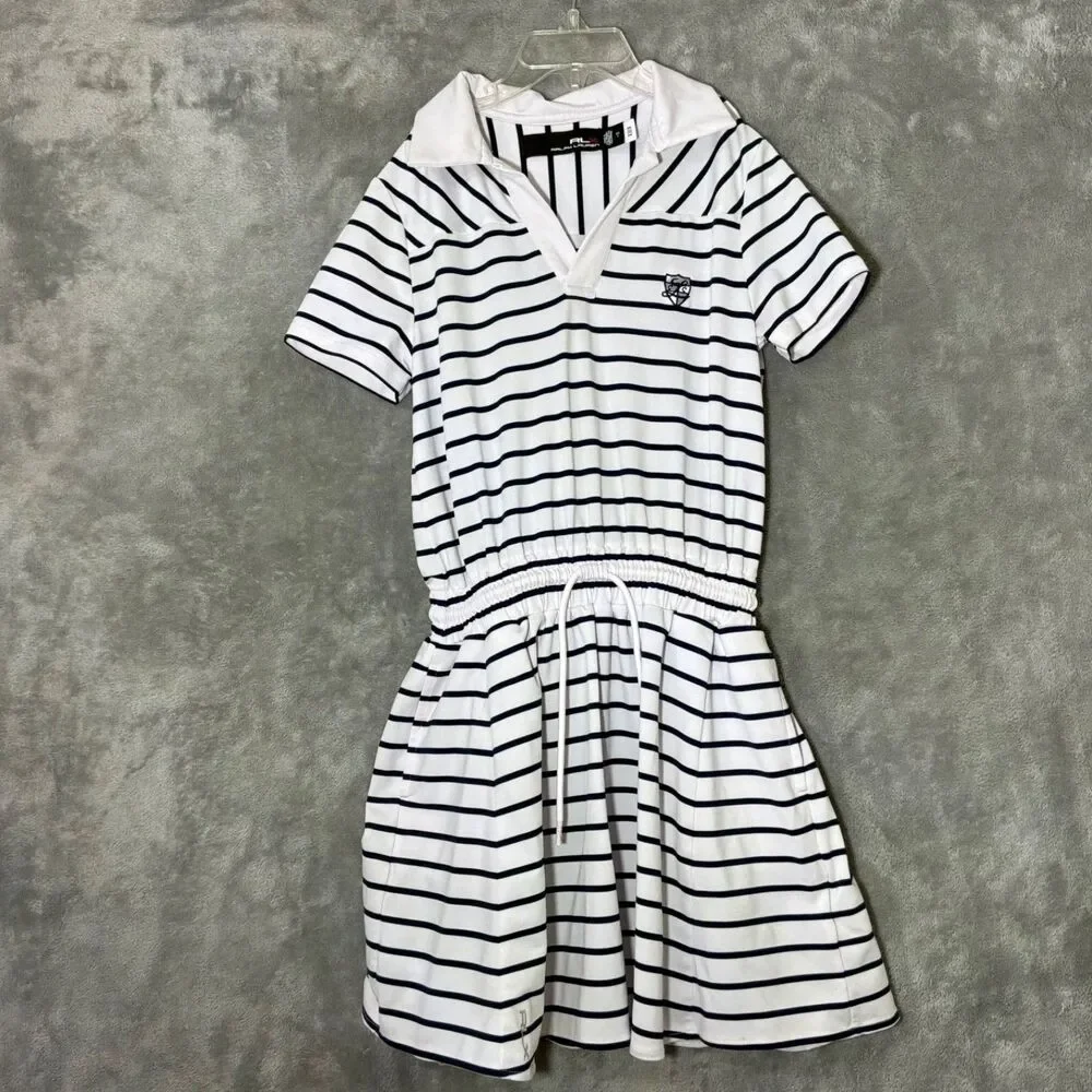Ralph Lauren X Girls Striped Dress elastic drawstring waist  Size S (7) pockets